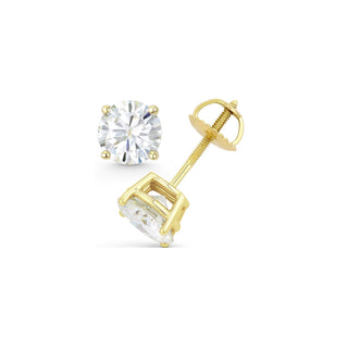 14K GOLD LAB GROWN DIAMOND CLASSIC FOUR PRONG SCREWBACK STUD EARRINGS (0.50TCW-5.00TCW)