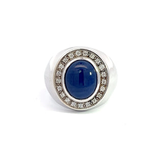 14K WHITE GOLD SAPPHIRE & DIAMOND RING