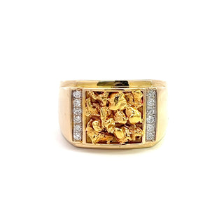 14K Y/G GOLD NUGGET & DIAMOND RING 0.30CT