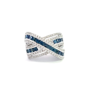 14K WHITE GOLD SAPPHIRE/DIAMOND FASHION RING 3.00CTS