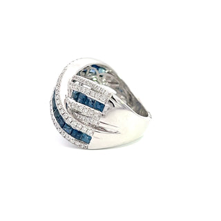 14K WHITE GOLD SAPPHIRE/DIAMOND FASHION RING 3.00CTS