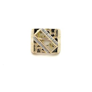 Gold Quartz Diamond Ring 14K Yellow Gold