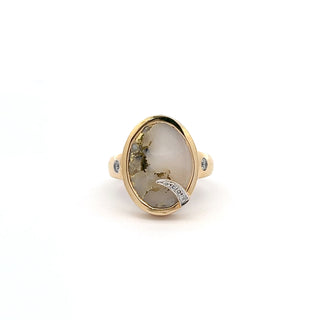 Gold Quartz Oval Diamond Ring 14K Yellow Gold