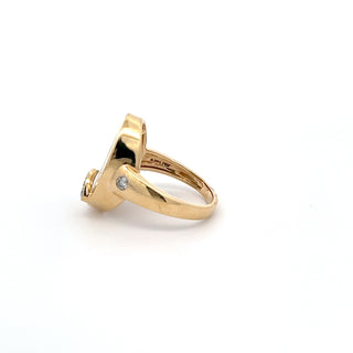 Gold Quartz Oval Diamond Ring 14K Yellow Gold