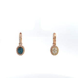 14K ROSE GOLD BLUE/WHITE OVAL DIAMOND REVERSIBLE EARRINGS 3.30 CTS