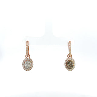 14K ROSE GOLD CHOCOLATE/WHITE OVAL DIAMOND REVERSIBLE EARRINGS 3.30 CTS