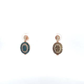 14K ROSE GOLD CHOCOLATE/BLUE OVAL DIAMOND REVERSIBLE EARRINGS 3.60 CTS