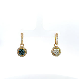 14K YELLOW GOLD BLUE/WHITE ROUND DIAMOND REVERSIBLE EARRINGS 2.60 CTS