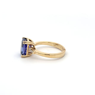 14K YELLOW GOLD TANZANITE RING WITH BAGUETTE DIAMONDS 3.50 CTS