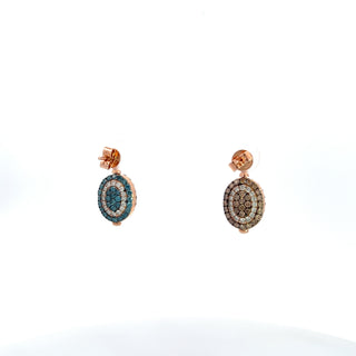 14K ROSE GOLD BLUE/CHOCOLATE OVAL DIAMOND REVERSIBLE EARRINGS 2.50 CTS