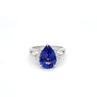 14K WHITE GOLD TANZANITE RING WITH DIAMONDS 4.00 CTS
