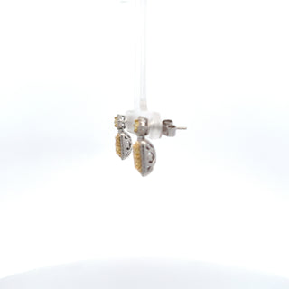 14K WHITE/YELLOW GOLD YELLOW DIAMOND EARRINGS 1.75 CTS