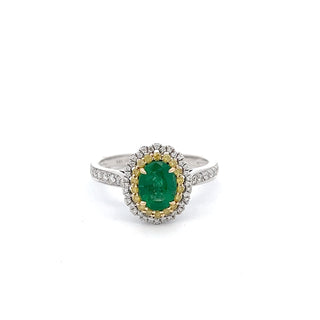 14K WHITE/YELLOW GOLD EMERALD AND DIAMOND RING 2.15 CTS