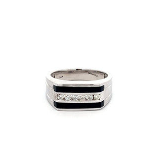 14K WHITE GOLD ONYX DIAMOND RING 0.25 CTS