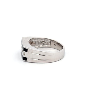 14K WHITE GOLD ONYX DIAMOND RING 0.25 CTS