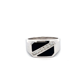 14K WHITE GOLD ONYX DIAMOND RING 0.30 CTS