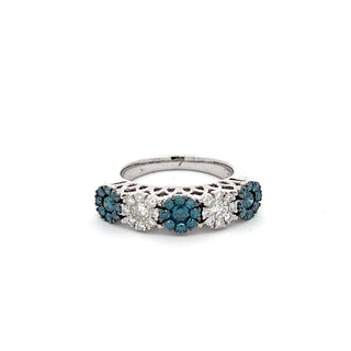 14K WHITE GOLD BLUE/WHITE DIAMOND RING 1.30 CTS