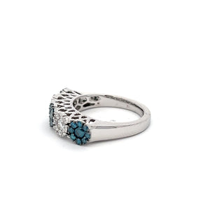 14K WHITE GOLD BLUE/WHITE DIAMOND RING 1.30 CTS