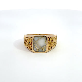 14K Y/G GOLD QUARTZ AND GOLD NUGGET RING