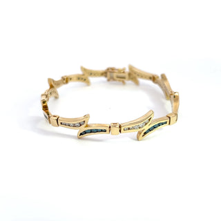 14K YELLOW GOLD BLUE/WHITE DIAMOND BRACELET 2.00CT