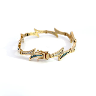 14K YELLOW GOLD BLUE/WHITE DIAMOND BRACELET 2.00CT