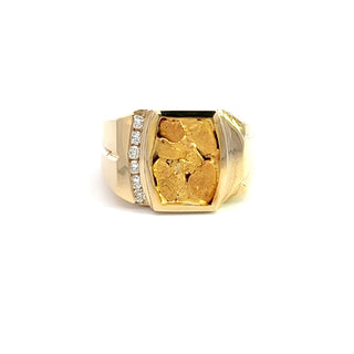 14K Y/G DIAMOND AND GOLD NUGGET RING
