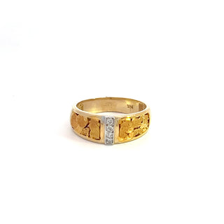 14K Y/G GOLD NUGGET AND DIAMOND FASHION RING 0.04CTS