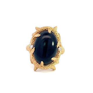 18K YELLOW GOLD BLACK CORAL AND DIAMOND RING 5.50CT