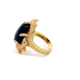18K YELLOW GOLD BLACK CORAL AND DIAMOND RING 5.50CT