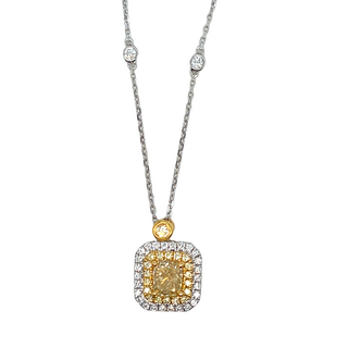 18K TWO TONE NATURAL CANARY DIAMOND NECKLACE 1.00CT