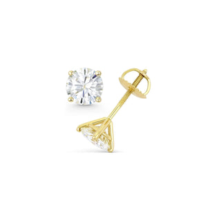 14K GOLD LAB GROWN DIAMOND MARTINI FOUR PRONG SCREWBACK STUD EARRINGS (0.50TCW-5.00TCW)