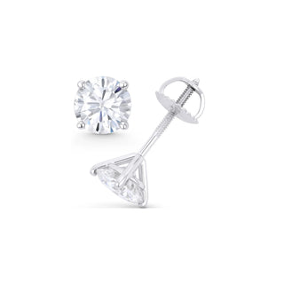 14K GOLD LAB GROWN DIAMOND MARTINI FOUR PRONG SCREWBACK STUD EARRINGS (0.50TCW-5.00TCW)