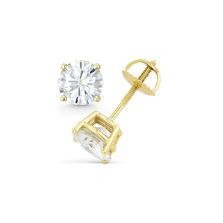 14K GOLD LAB GROWN DIAMOND CLASSIC FOUR PRONG SCREWBACK STUD EARRINGS (0.50TCW-5.00TCW)