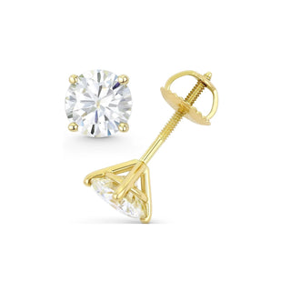 14K GOLD LAB GROWN DIAMOND MARTINI FOUR PRONG SCREWBACK STUD EARRINGS (0.50TCW-5.00TCW)
