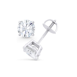 14K GOLD LAB GROWN DIAMOND CLASSIC FOUR PRONG SCREWBACK STUD EARRINGS (0.50TCW-5.00TCW)