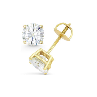 14K GOLD LAB GROWN DIAMOND CLASSIC FOUR PRONG SCREWBACK STUD EARRINGS (0.50TCW-5.00TCW)