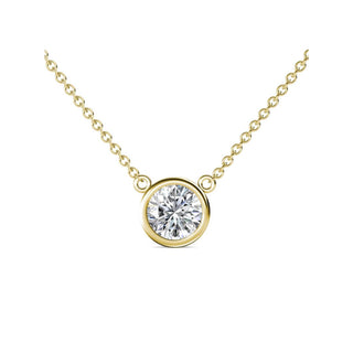 14K Gold Lab Grown Round Diamond Solitaire Pendant Necklace Bezel Setting (1.00TCW-5.00TCW)