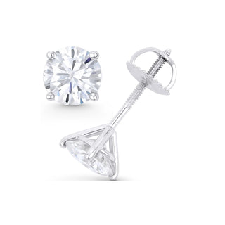 14K GOLD LAB GROWN DIAMOND MARTINI FOUR PRONG SCREWBACK STUD EARRINGS (0.50TCW-5.00TCW)