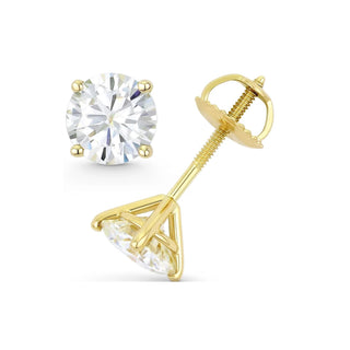 14K GOLD LAB GROWN DIAMOND MARTINI FOUR PRONG SCREWBACK STUD EARRINGS (0.50TCW-5.00TCW)
