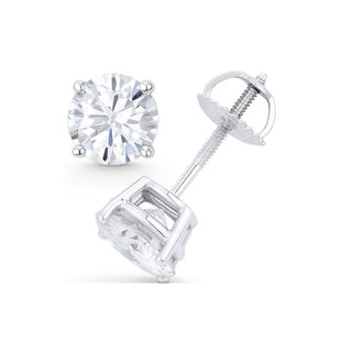 14K GOLD LAB GROWN DIAMOND CLASSIC FOUR PRONG SCREWBACK STUD EARRINGS (0.50TCW-5.00TCW)