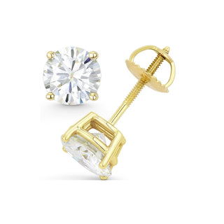 14K GOLD LAB GROWN DIAMOND CLASSIC FOUR PRONG SCREWBACK STUD EARRINGS (0.50TCW-5.00TCW)
