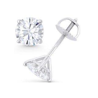 14K GOLD LAB GROWN DIAMOND MARTINI FOUR PRONG SCREWBACK STUD EARRINGS (0.50TCW-5.00TCW)