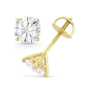 14K GOLD LAB GROWN DIAMOND MARTINI FOUR PRONG SCREWBACK STUD EARRINGS (0.50TCW-5.00TCW)