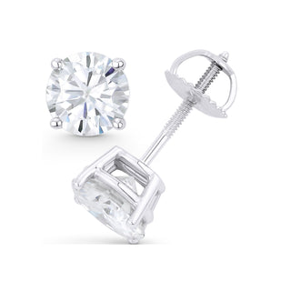 14K GOLD LAB GROWN DIAMOND CLASSIC FOUR PRONG SCREWBACK STUD EARRINGS (0.50TCW-5.00TCW)