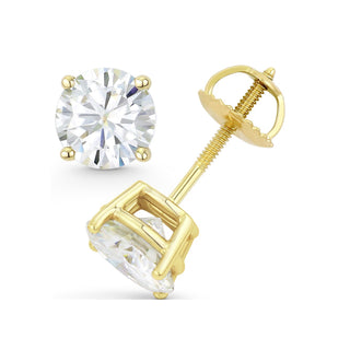 14K GOLD LAB GROWN DIAMOND CLASSIC FOUR PRONG SCREWBACK STUD EARRINGS (0.50TCW-5.00TCW)