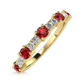 14K Yellow Gold Diamond 5/8 Ct. Tw. Alternate Diamond and Ruby Stackable Band