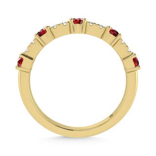14K Yellow Gold Diamond 5/8 Ct. Tw. Alternate Diamond and Ruby Stackable Band