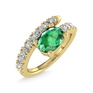14K Yellow Gold Diamond and Emerald 1 1/3 Ct.Tw. Stackable Band