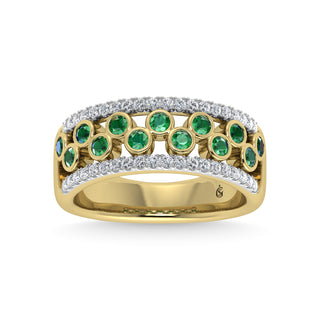 14K Yellow Gold Diamond and Emerald 1/2 Ct.Tw. Fashion Ring