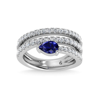 14K White Gold Diamond and Blue Sapphire 1 3/8 Ct.Tw. Fashion Ring